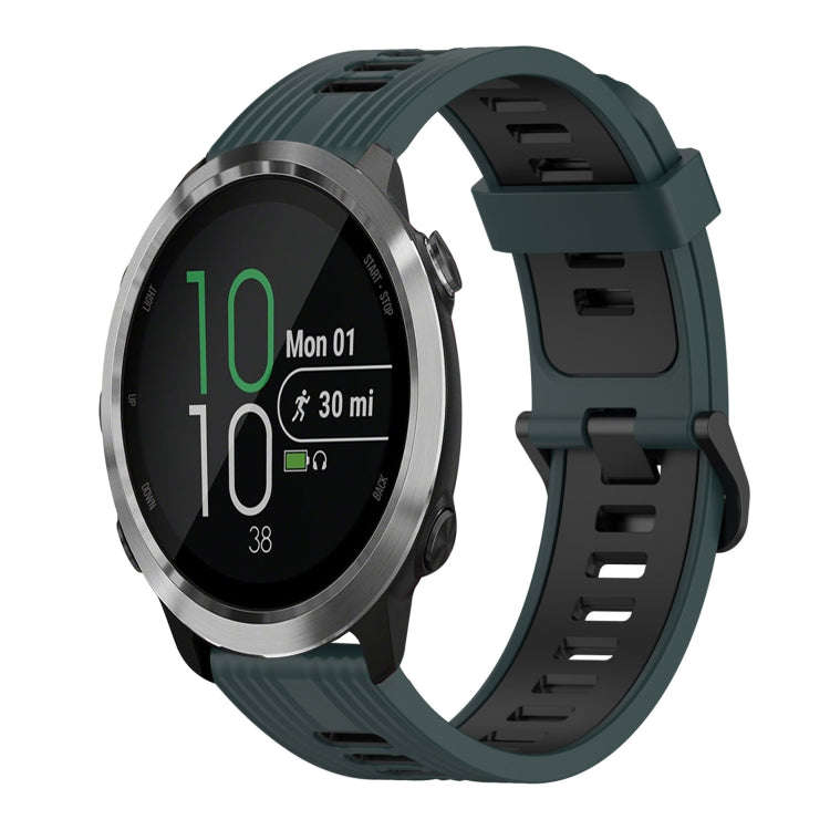 For Garmin Forerunner 645 Music 20mm Vertical Pattern Two-Color Silicone Watch Band(Olive Green +...