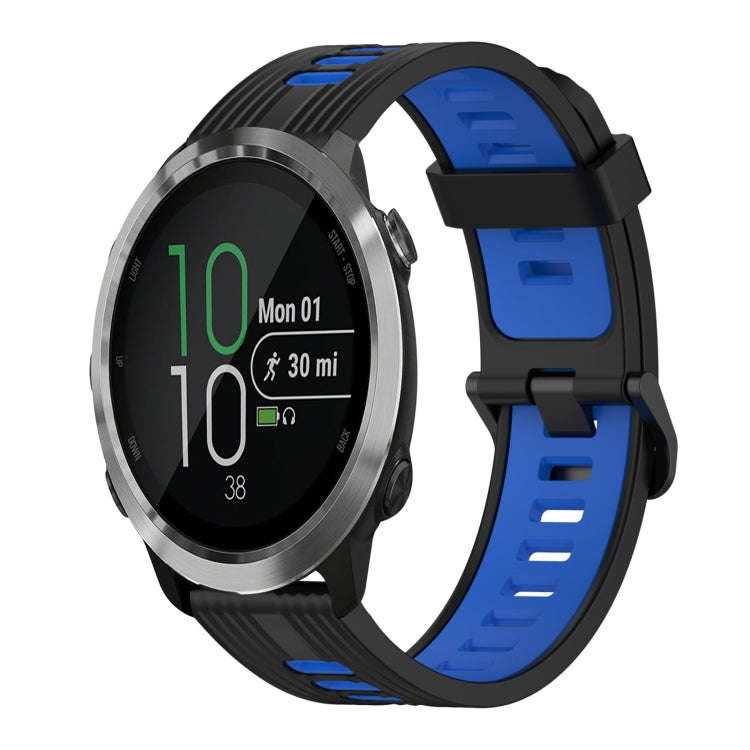 For Garmin Forerunner 645 Music 20mm Vertical Pattern Two-Color Silicone Watch Band(Black+Blue)