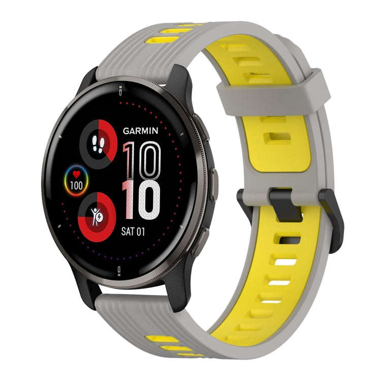 For Garmin Venu 2 Plus 20mm Vertical Pattern Two-Color Silicone Watch Band(Grey+Yellow)