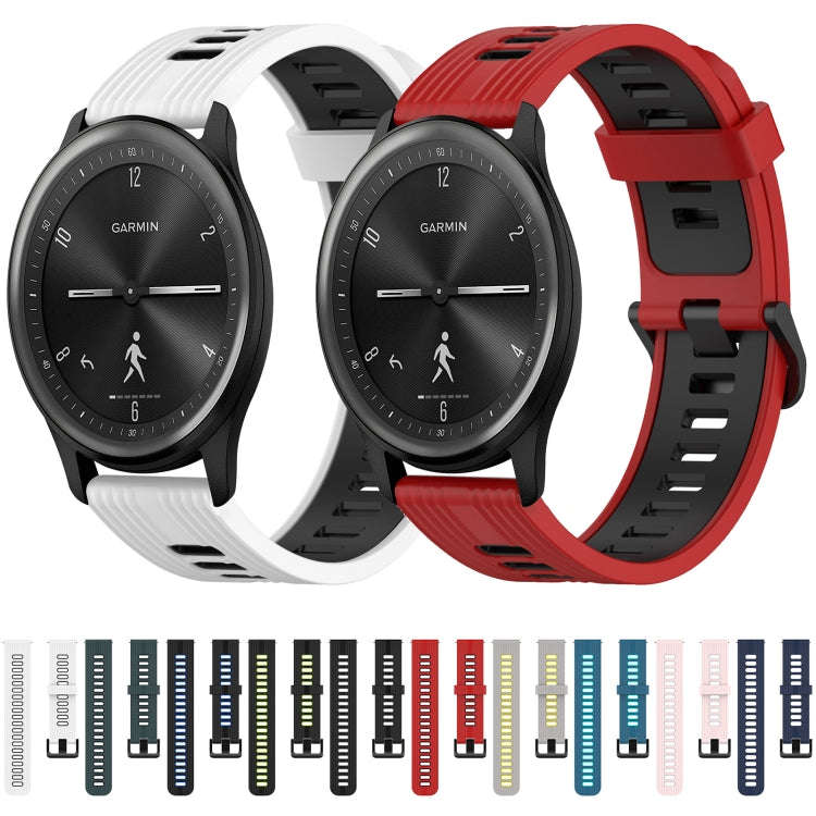 For Garmin Move Sport 20mm Vertical Pattern Two-Color Silicone Watch Band(White+Black)
