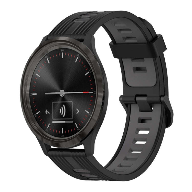 For GarminMove 3 20mm Vertical Pattern Two-Color Silicone Watch Band(Black+Grey)
