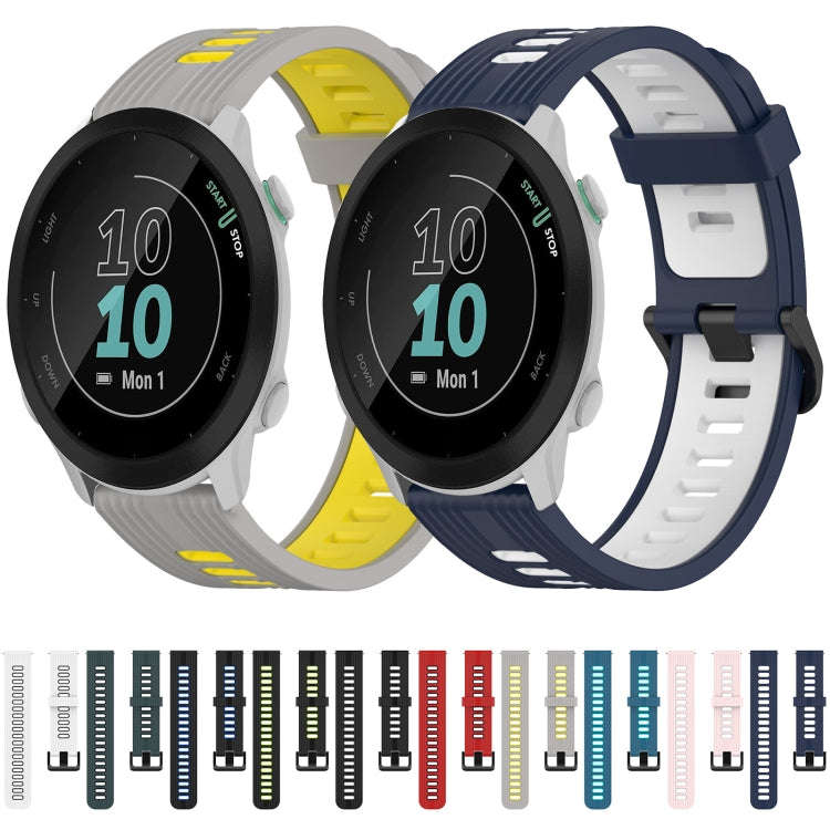 For Garmin Forerunner 158 20mm Vertical Pattern Two-Color Silicone Watch Band(Blue+Water Duck)
