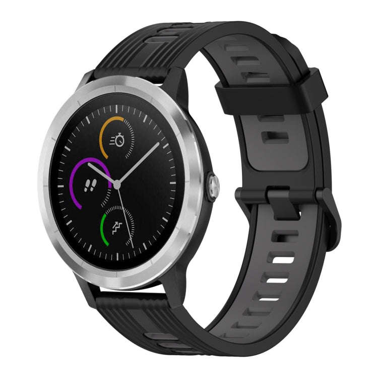 For Garmin Vivoactive3 20mm Vertical Pattern Two-Color Silicone Watch Band(Black+Grey)