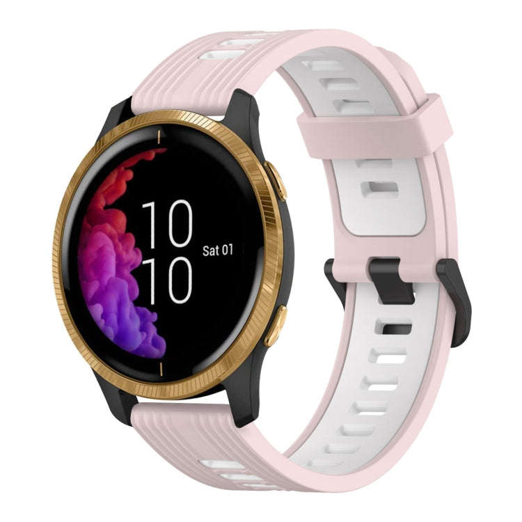 For Garmin Venu 20mm Vertical Pattern Two-Color Silicone Watch Band(Pink+White)