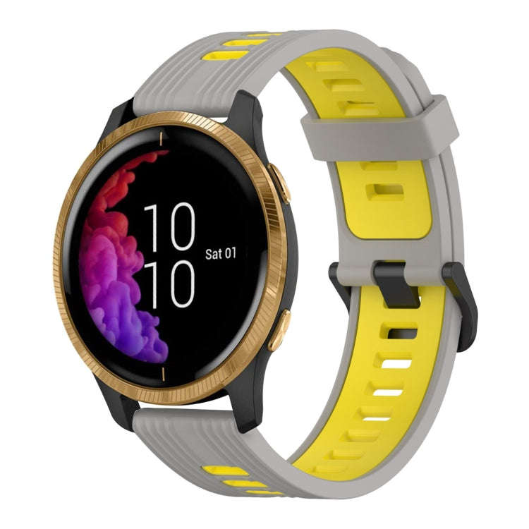 For Garmin Venu 20mm Vertical Pattern Two-Color Silicone Watch Band(Grey+Yellow)