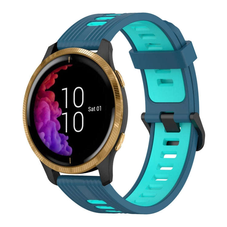 For Garmin Venu 20mm Vertical Pattern Two-Color Silicone Watch Band(Blue+Water Duck)