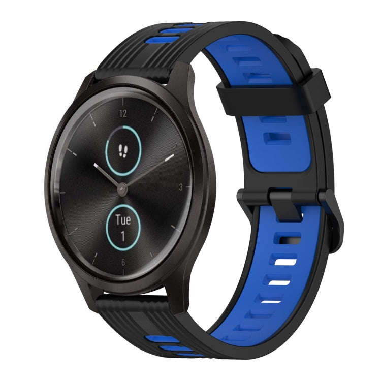 For Garmin Vivomove 20mm Vertical Pattern Two-Color Silicone Watch Band(Black+Blue)