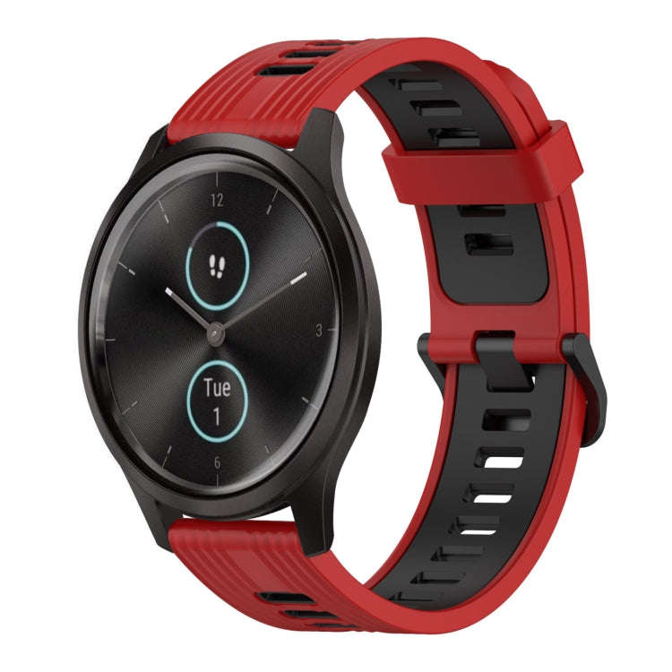 For Garmin Vivomove 20mm Vertical Pattern Two-Color Silicone Watch Band(Red+Black)