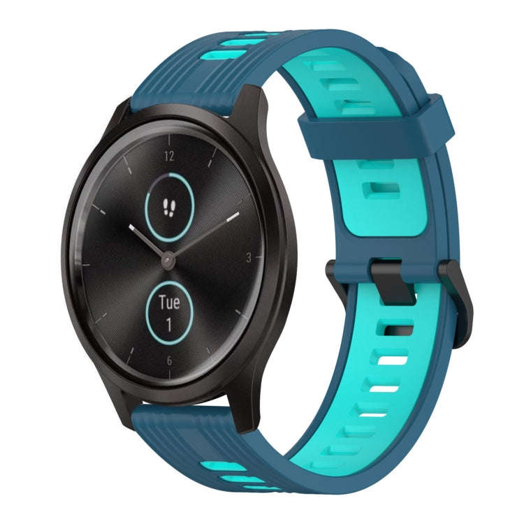 For Garmin Vivomove 20mm Vertical Pattern Two-Color Silicone Watch Band(Blue+Water Duck)