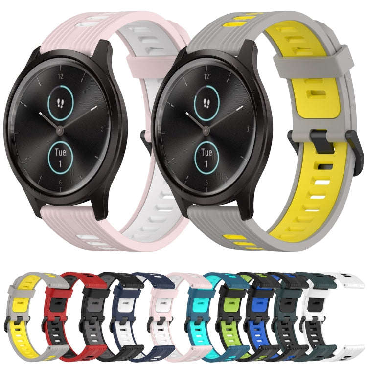 For Garmin Vivomove 20mm Vertical Pattern Two-Color Silicone Watch Band(Blue+Water Duck)