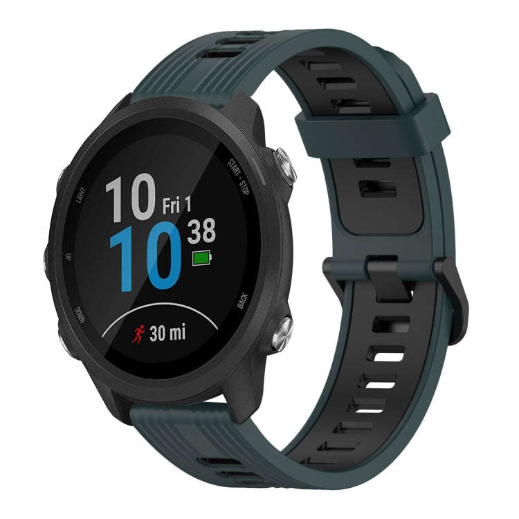 For Garmin Forerunner 245 20mm Vertical Pattern Two-Color Silicone Watch Band(Olive Green + Black)
