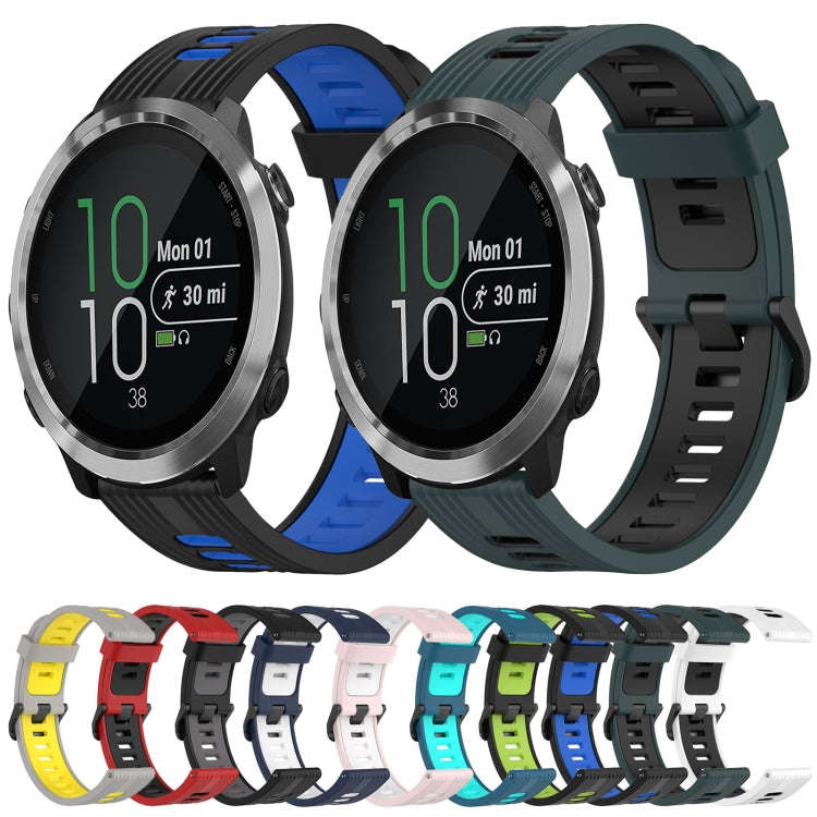 For Garmin Forerunner 645 20mm Vertical Pattern Two-Color Silicone Watch Band(White+Black)