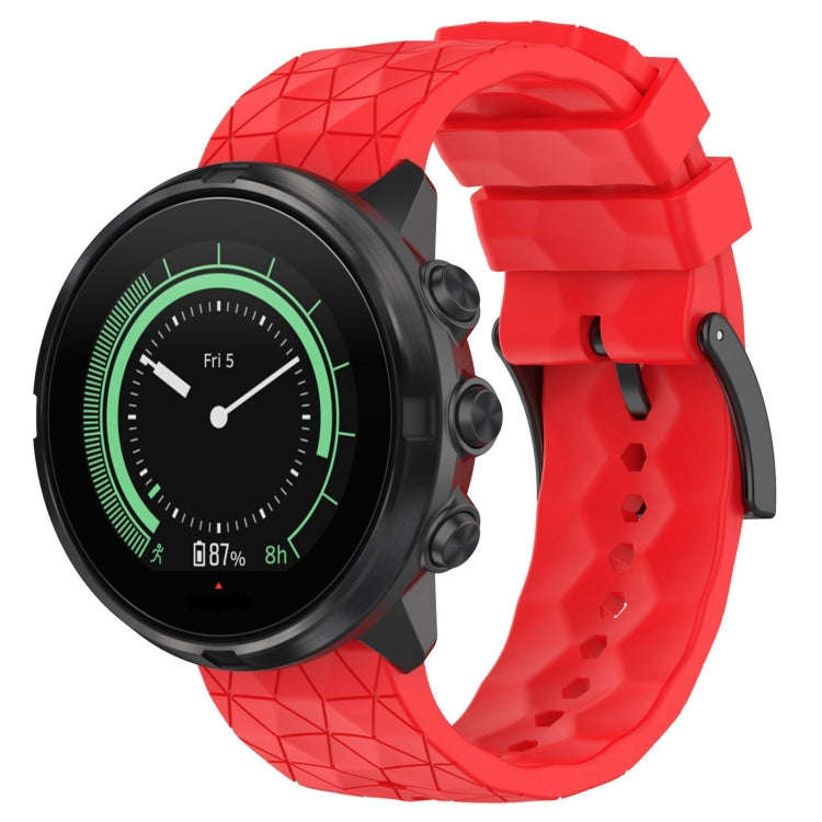 For Suunto 9 24mm Football Pattern Silicone Solid Color Watch Band(Red)