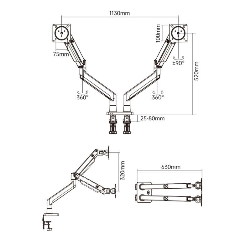 NORTH BAYOU NB G32 Aluminum Alloy Dual Monitor Mount Gas Spring Arm Full Motion Holder for 22- 32...