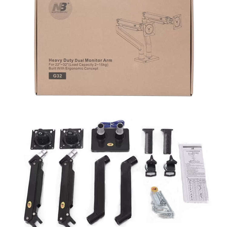 NORTH BAYOU NB G32 Aluminum Alloy Dual Monitor Mount Gas Spring Arm Full Motion Holder for 22- 32...