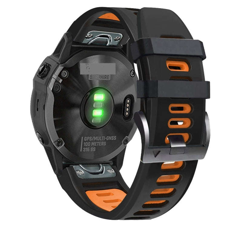 For Garmin Tactix 7 26mm Silicone Sports Two-Color Watch Band(Black+Orange)