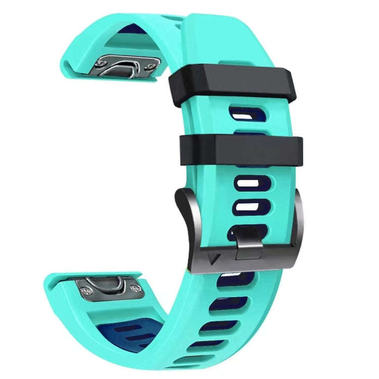 For Garmin Fenix 6X 26mm Silicone Sports Two-Color Watch Band(Mint Green+Blue)