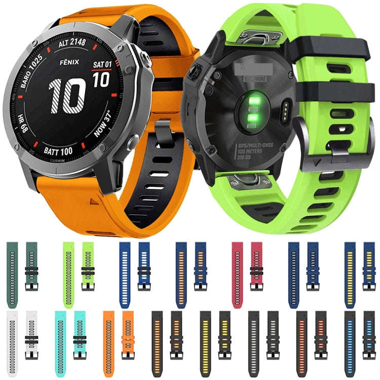 For Garmin Fenix 6X 26mm Silicone Sports Two-Color Watch Band(Black+Sky Blue)