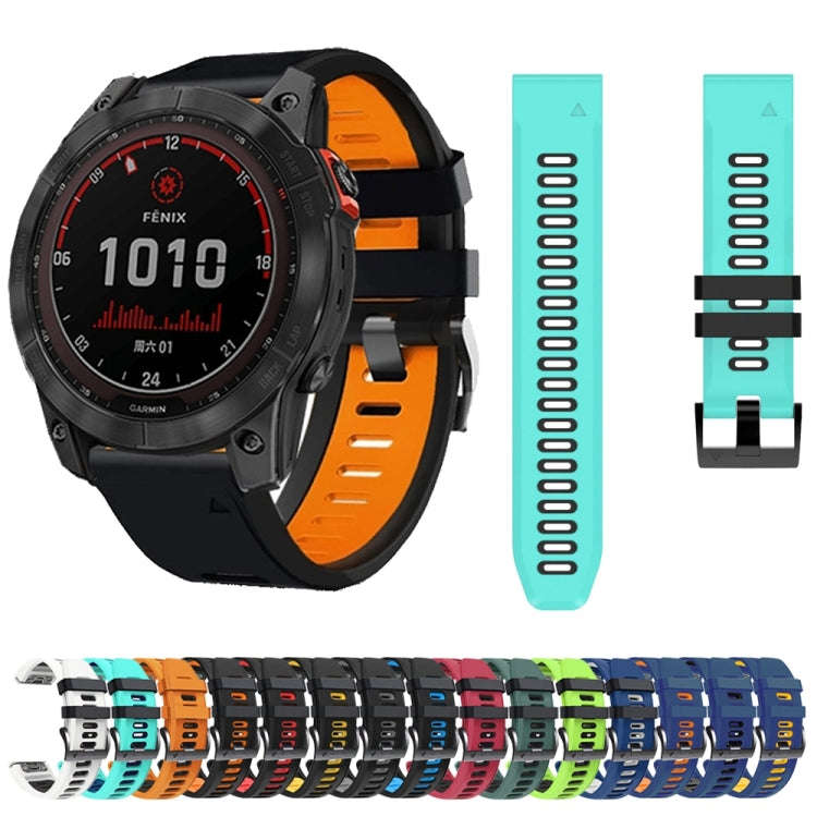 For Garmin Fenix 6X 26mm Silicone Sports Two-Color Watch Band(Mint Green+Blue)