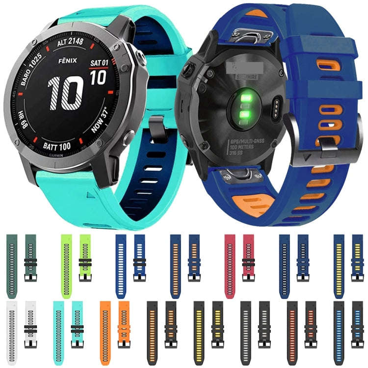 For Garmin Fenix 5X 26mm Silicone Sports Two-Color Watch Band(Lime+Black)