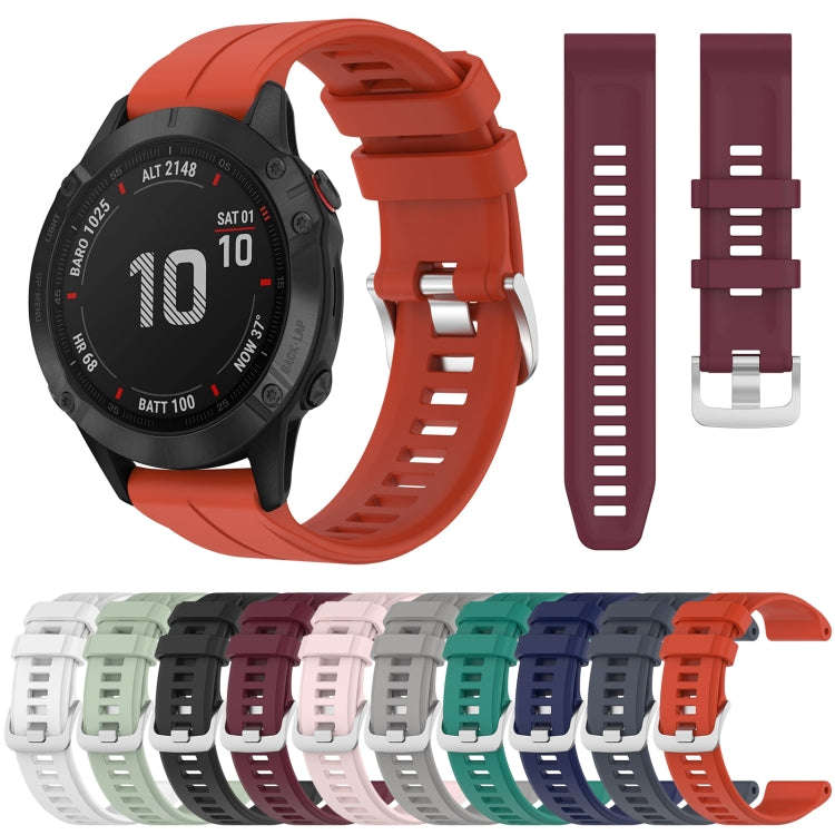 For Garmin Fenix 6 GPS 22mm Solid Color Silicone Watch Band(Burgundy)