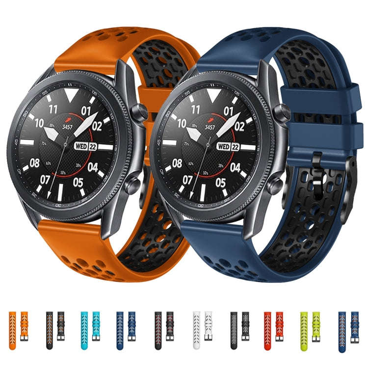 For Huawei Watch GT Runner 22mm Two-Color Breathable Silicone Watch Band(Midnight Blue+Orange)