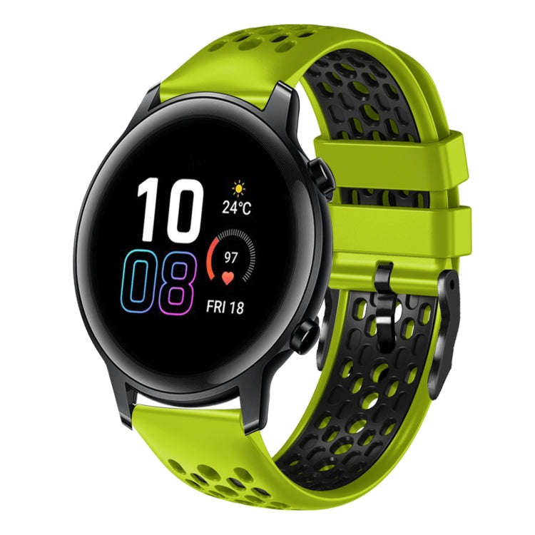 For Honor Magic Watch 2 46mm 22mm Two-Color Breathable Silicone Watch Band(Lime+Black)