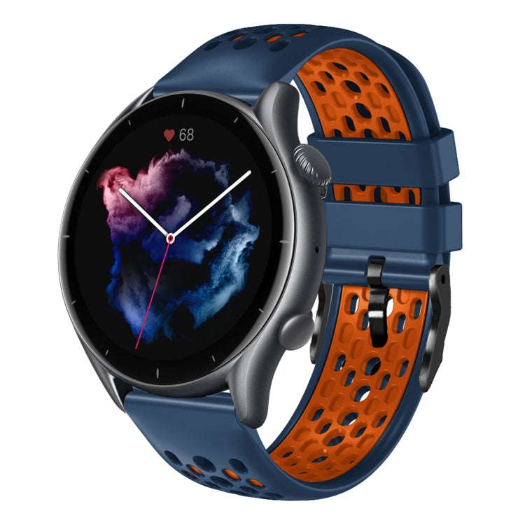 For Amazfit GTR 3 Pro 22mm Two-Color Breathable Silicone Watch Band(Midnight Blue+Orange)