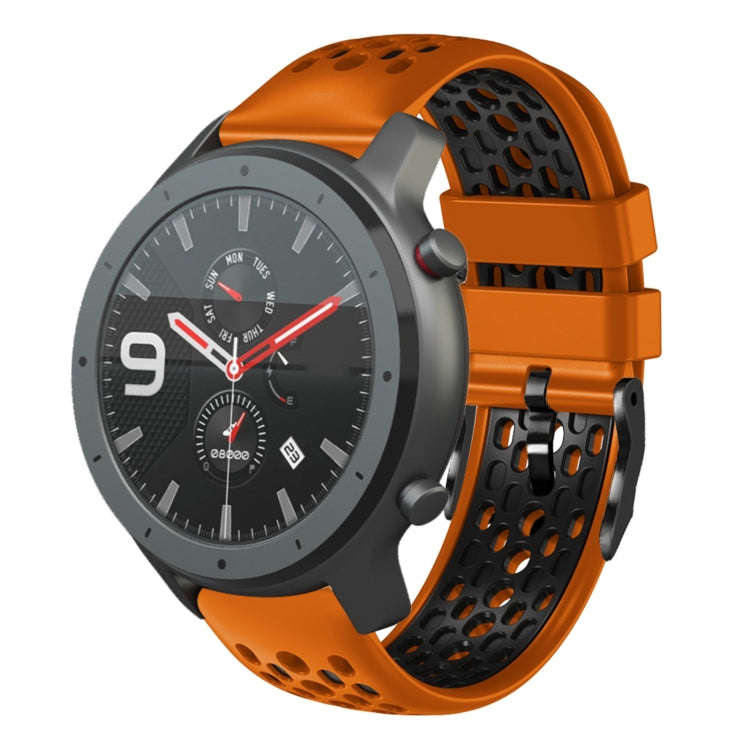 For Amazfit GTR 47mm 22mm Two-Color Breathable Silicone Watch Band(Orange+Black)