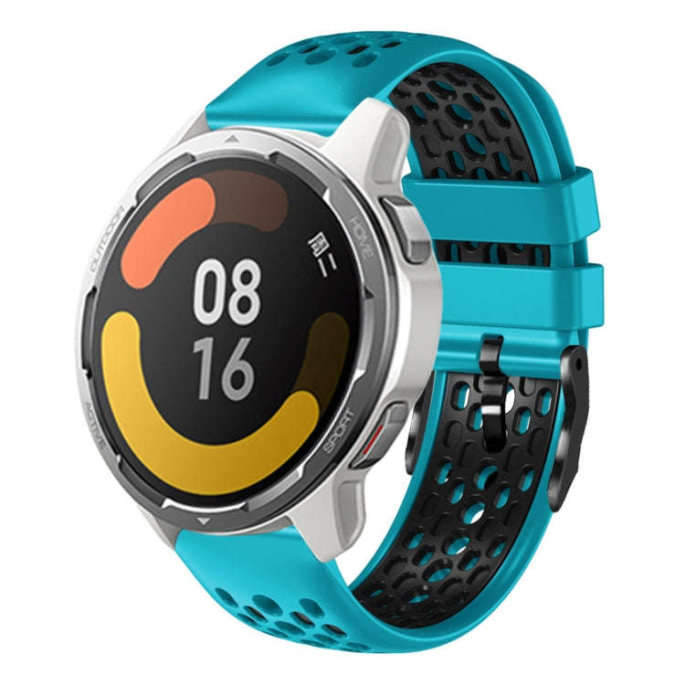 For Xiaomi MI Watch Color 2 22mm Two-Color Breathable Silicone Watch Band(Skyblue+Black)