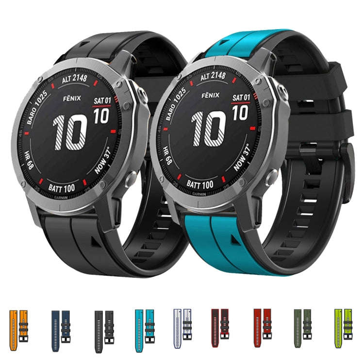 For Garmin Fenix 7X 26mm Silicone Sports Two-Color Watch Band(Dark Blue+Black)