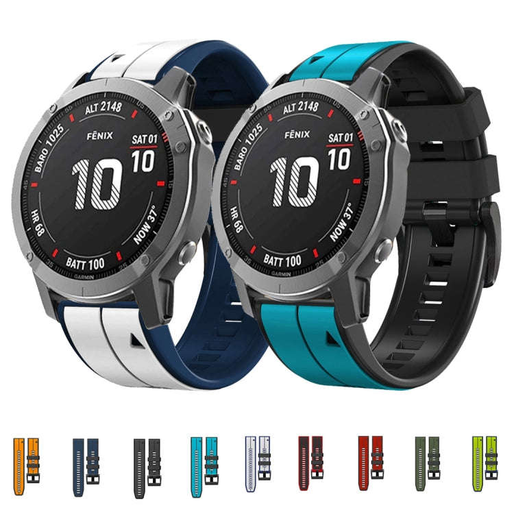 For Garmin Fenix 7X Solar 26mm Silicone Sports Two-Color Watch Band(Dark Blue+Black)