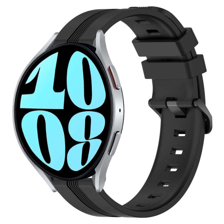 For Samsung Galaxy Watch 6 44mm 20mm Concave Striped Slicone Watch Band(Black)