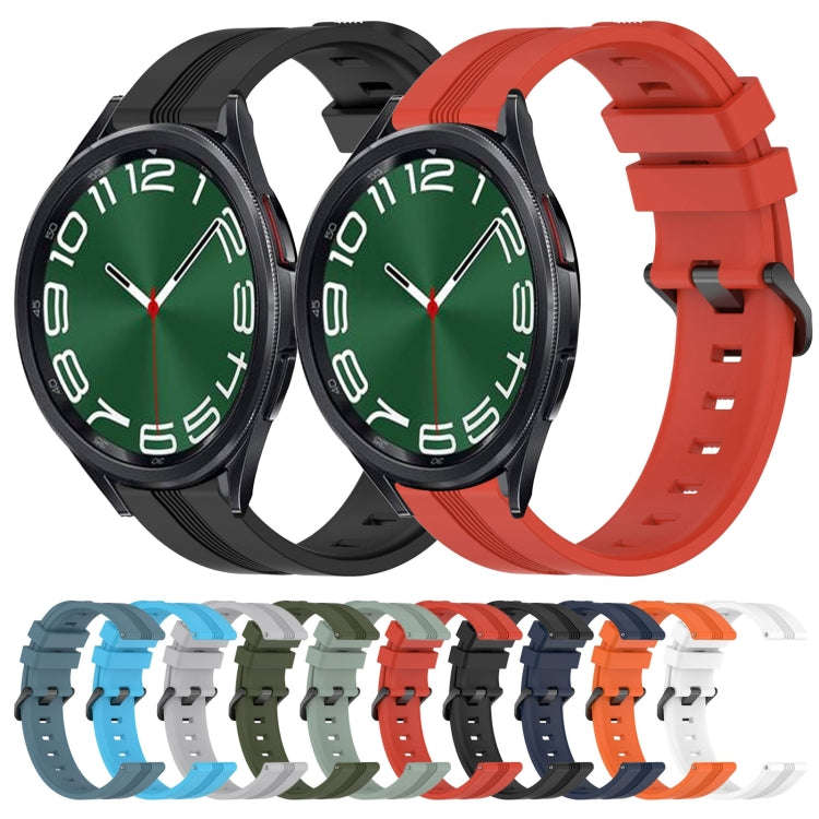 For Samsung Galaxy Watch 6 Classic 47mm 20mm Concave Striped Slicone Watch Band(Black)
