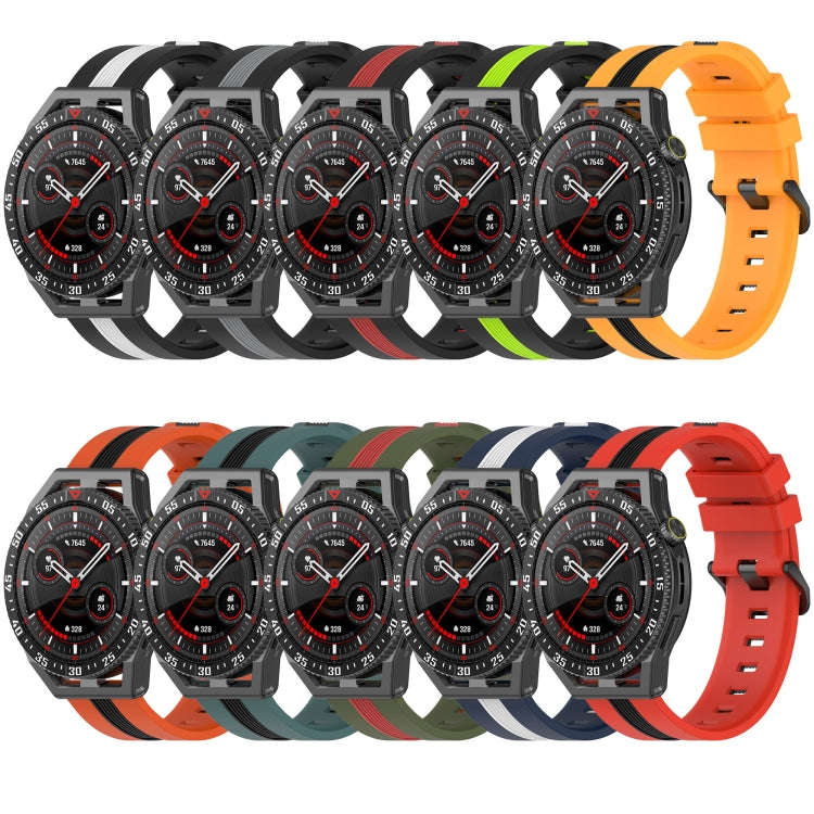 For Samsung Galaxy Watch 6 40mm 20mm Vertical Two-Color Silicone Watch Band(Army Green+Red)