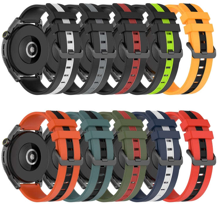 For Samsung Galaxy Watch 6 40mm 20mm Vertical Two-Color Silicone Watch Band(Army Green+Red)