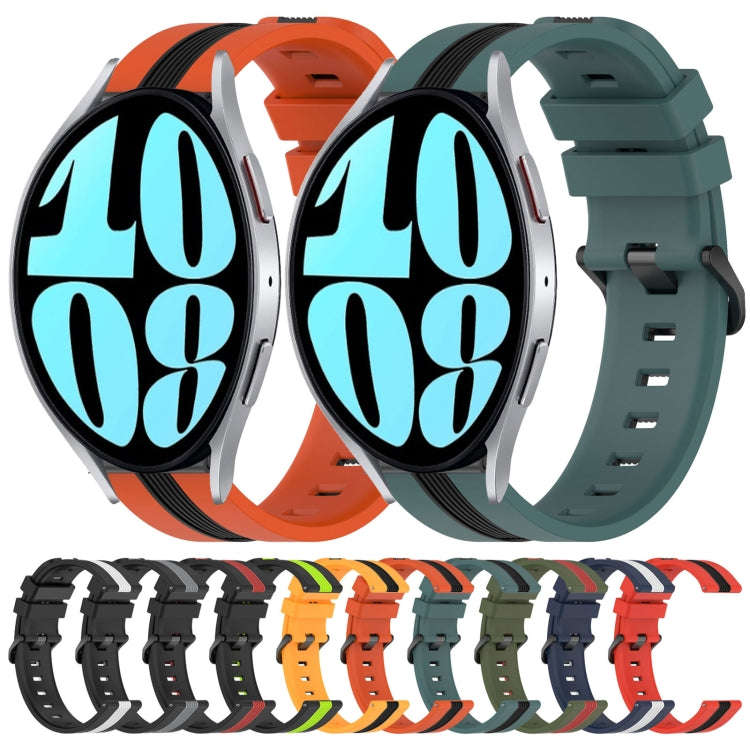 For Samsung Galaxy Watch 6 40mm 20mm Vertical Two-Color Silicone Watch Band(Army Green+Red)