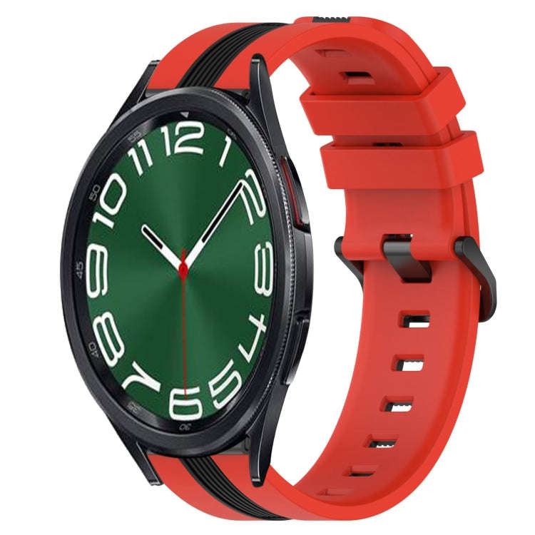 For Samsung Galaxy Watch 6 Classic 47mm 20mm Vertical Two-Color Silicone Watch Band(Red+Black)