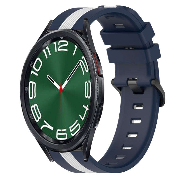 For Samsung Galaxy Watch 6 Classic 43mm 20mm Vertical Two-Color Silicone Watch Band(Blue+White)