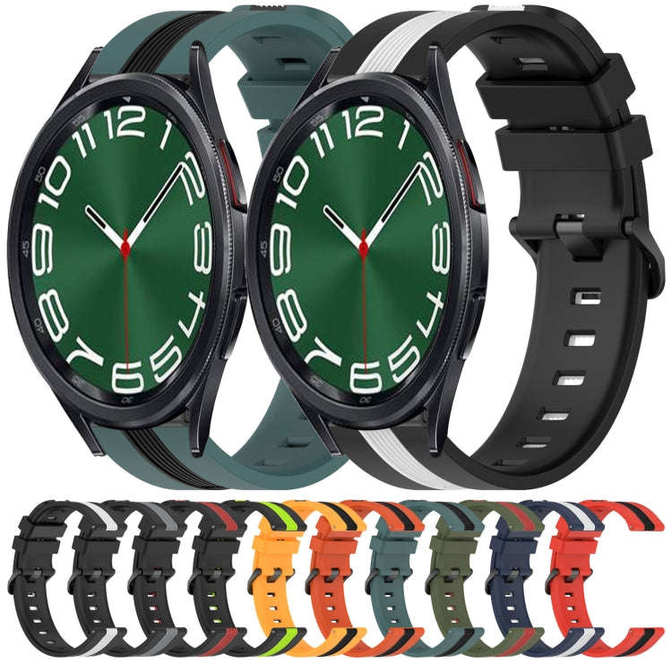 For Samsung Galaxy Watch 6 Classic 43mm 20mm Vertical Two-Color Silicone Watch Band(Army Green+Red)