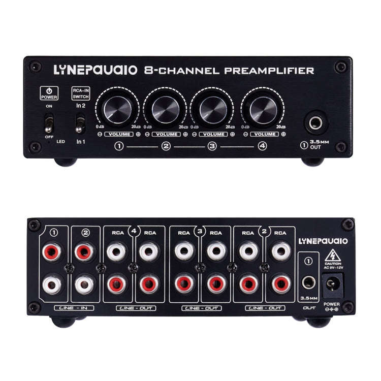 2 in 8 out Switcher Pre-Amplifier Speaker Distributor Signal Booster with Volume Control And Earp...