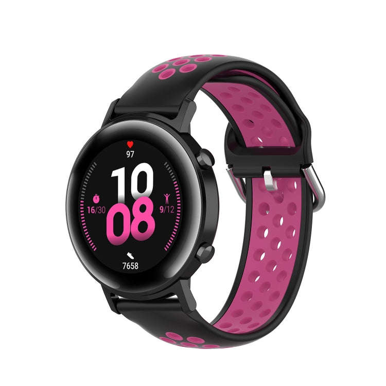 For Samsung Galaxy Watch 42mm 20mm Perforated Breathable Sports Silicone Watch Band(Black+Rose Red)