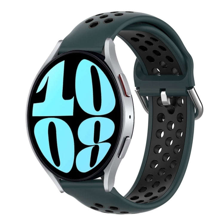 For Samsung Galaxy Watch 6 44mm 20mm Perforated Breathable Sports Silicone Watch Band(Olive Green...