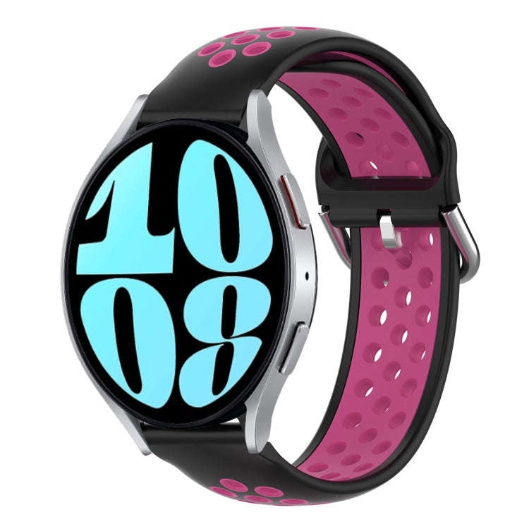 For Samsung Galaxy Watch 6 44mm 20mm Perforated Breathable Sports Silicone Watch Band(Black+Rose ...