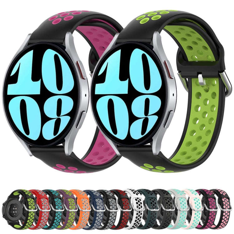For Samsung Galaxy Watch 6 44mm 20mm Perforated Breathable Sports Silicone Watch Band(Black+ Grey)