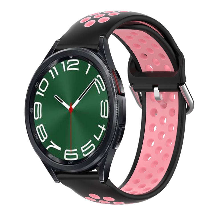 For Samsung Galaxy Watch 6 Classic 47mm 20mm Perforated Breathable Sports Silicone Watch Band(Bla...