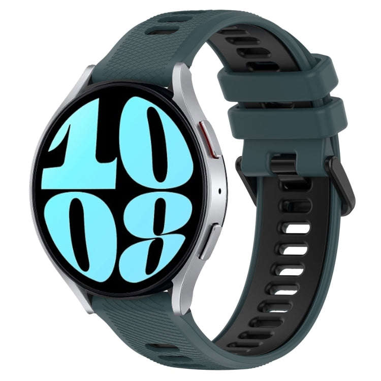 For Samsung Galaxy Watch 6 44mm 20mm Sports Two-Color Silicone Watch Band(Olive Green + Black)