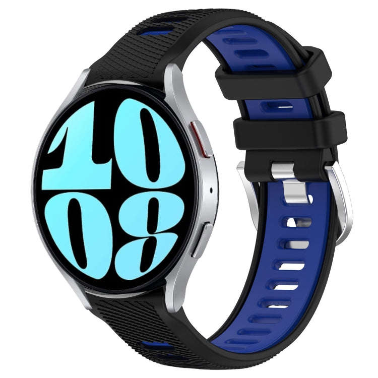 For Samsung Galaxy Watch 6 44mm 20mm Sports Two-Color Steel Buckle Silicone Watch Band(Black+Blue)