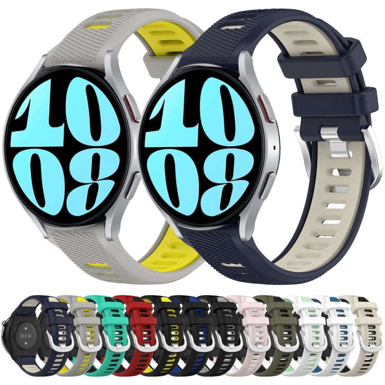 For Samsung Galaxy Watch 6 40mm 20mm Sports Two-Color Steel Buckle Silicone Watch Band(Pink+White)