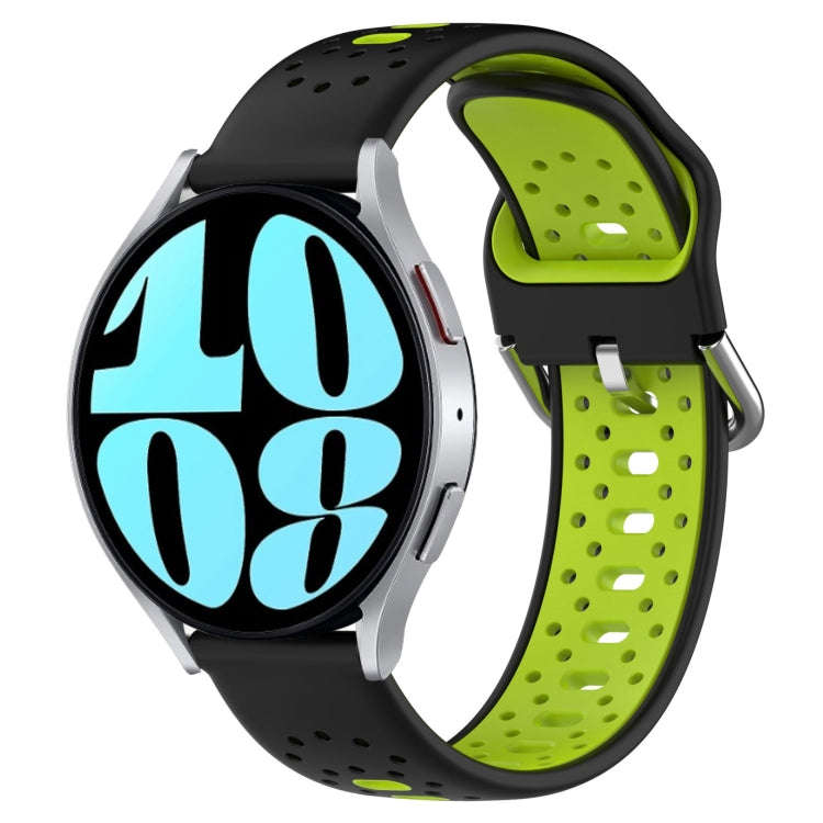 For Samsung Galaxy Watch 6 44mm 20mm Breathable Two-Color Silicone Watch Band(Black+Lime Green)